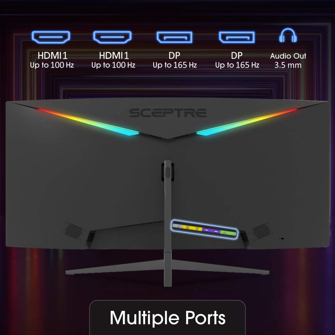 Sceptre 34-Inch Curved Ultrawide WQHD Monitor 3440 x 1440 R1500 up to 165Hz DisplayPort x2 99% sRGB 1ms Picture by Picture, Negro máquina 2023 (C345B-QUT168)
