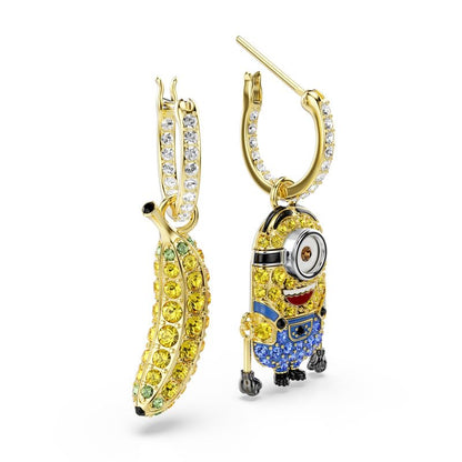 arete de aro Swarovski Minions Stuart and plátano, Pavé, Mini, multicolor, baño dorado
