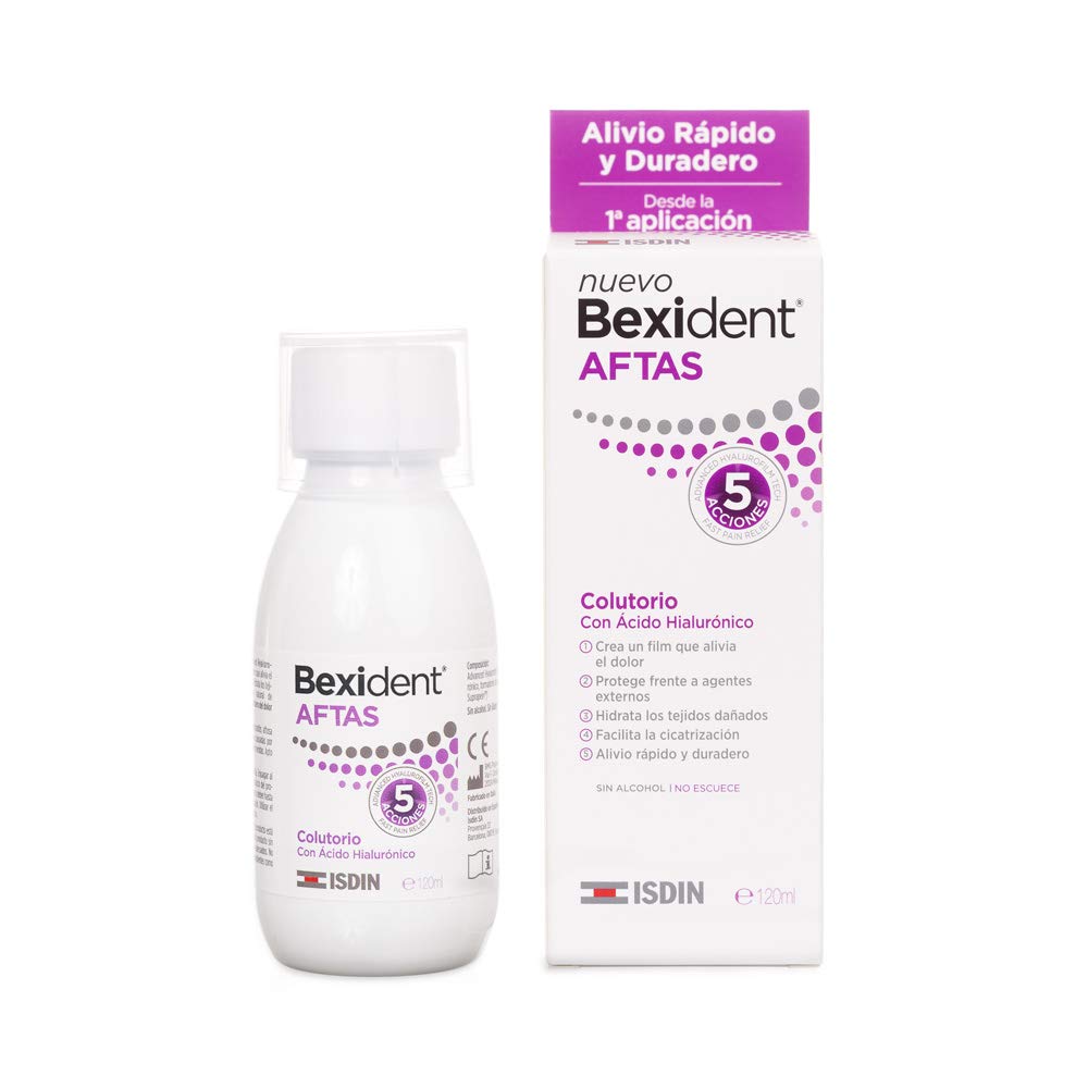 Isdin Isdin Bexident Aftas Colutorio Con Ácido Hialurónico, Alivio Rápido Y Duradero, 120 Ml, color, 120 ml, pack of/paquete de
