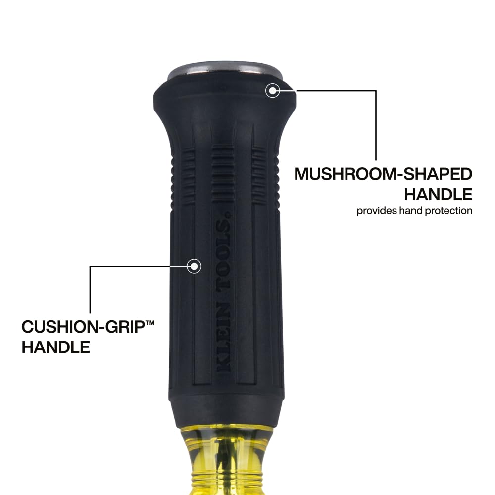 Klein Tools 6007DD driver de demolición Keystone de 5/16 pulgadas, hoja de 7 pulgadas, construcción de punta a tapa de acero, mango Cushion-Grip, tapa de golpe de gran tamaño, vástago cuadrado con