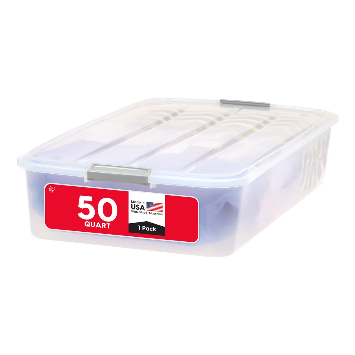 IRIS USA Contenedor Largo Bajo Cama de 50 Qt con Tapa, Transparente | Guarda ropa de temporada, zapatos, cobijas, sábanas y artículos del hogar debajo de la cama