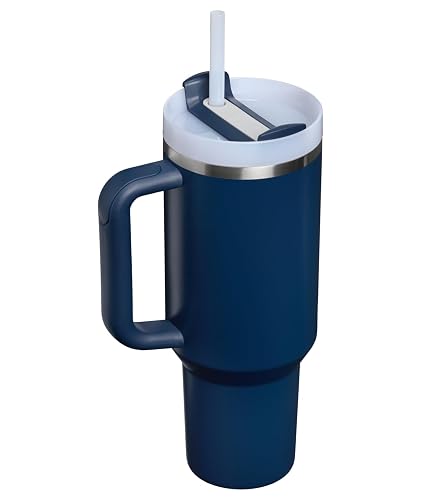 Stanley - Vaso con Asa y Popote | 40 Onzas, Tapa Flowstate de 3 Posiciones, Compatible para Viajes, Vaso de Acero Inoxidable Aislado, Sin Bpa, Color Azul