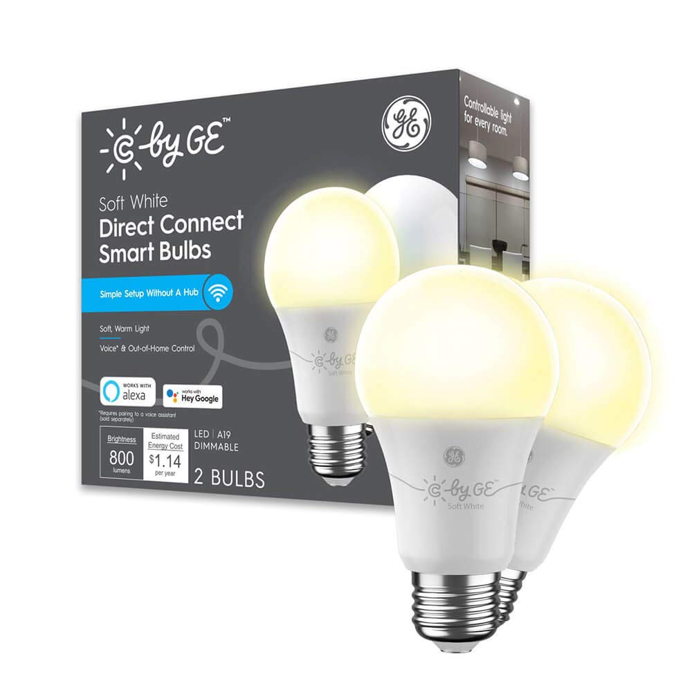 C by GE Soft White Direct Connect Light Bulbs (2 A19 Smart LED Bulbs), 60W Replacement, 2-Pack, Bluetooth Light Bulb, Wi-Fi Light Bulb, Smart Light Bulb Works With Alexa and Google Home without a Hub