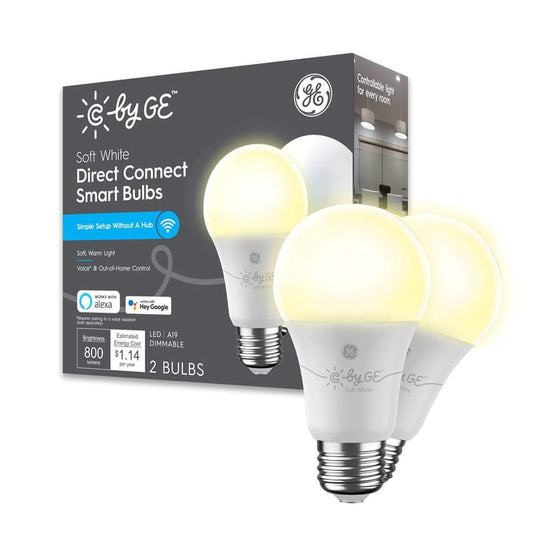 C by GE Soft White Direct Connect Light Bulbs (2 A19 Smart LED Bulbs), 60W Replacement, 2-Pack, Bluetooth Light Bulb, Wi-Fi Light Bulb, Smart Light Bulb Works With Alexa and Google Home without a Hub