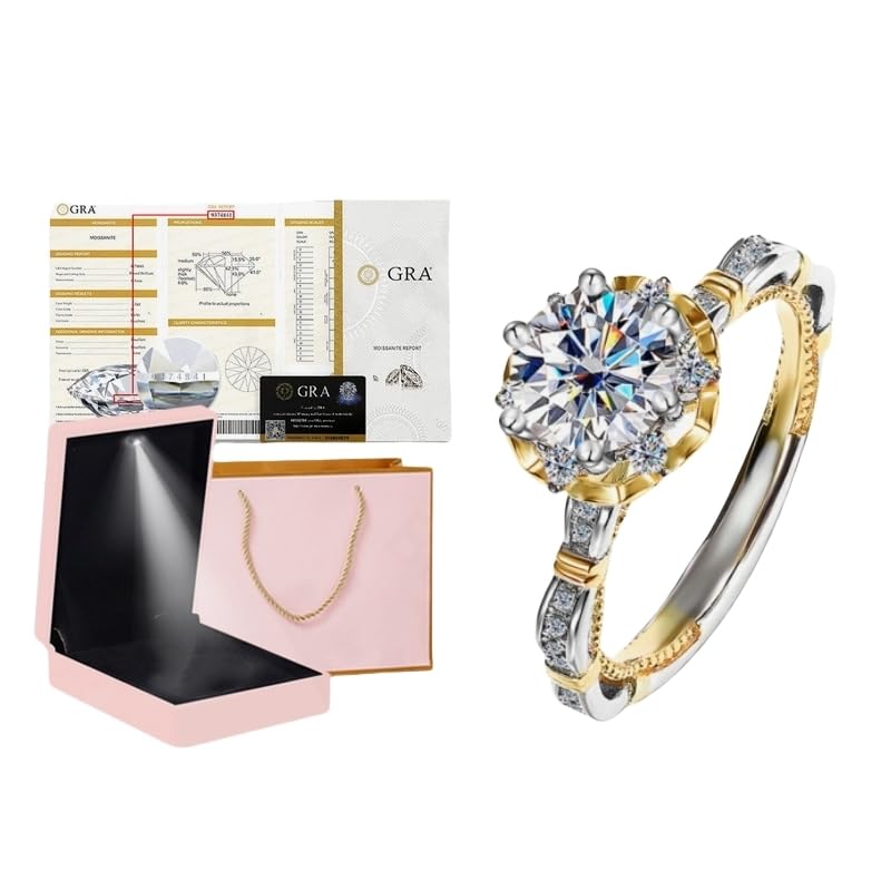 Anillo De Compromiso Mujer, Adjustable Anillos de Promesa S925 Plata Moissanita Diamente, 0.5Ct VVS1