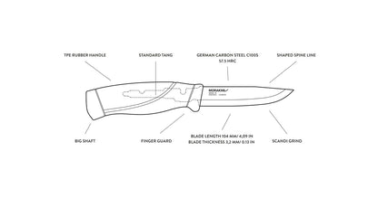 Morakniv Companion Cuchillo resistente con hoja de acero al carbono Sandvik, 0.125/4.1 pulgadas