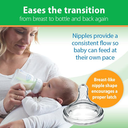Dr. Brown's Options+ Wide-Neck Glass Baby Bottles, 5 Ounce, 3 Count | Clínicamente probado para reducir los cólicos, botellas de vidrio con pezón de flujo lento de nivel 1, 0 m+, BPA