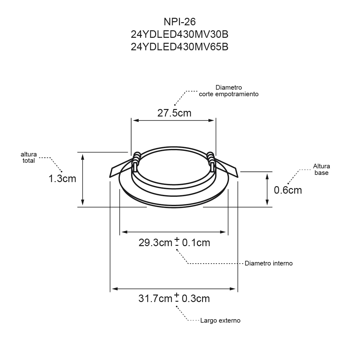 Tecnolite - Lámpara Empotrable de Techo, Downlight LED 24 W, Luz de Día 6500K, No atenuable, Diseño ultradelgado, Interiores