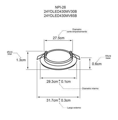 Tecnolite - Lámpara Empotrable de Techo, Downlight LED 24 W, Luz de Día 6500K, No atenuable, Diseño ultradelgado, Interiores