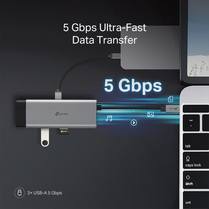 TP-Link UH7021C USB C Hub PD100W, 4K 60Hz HDMI, 1×USB C, 2×USB A, SD y microSD hasta 200MB/s, Plug and Play, Compatible con MacOS, Windows, Linux, iPad OS, iOS, Android