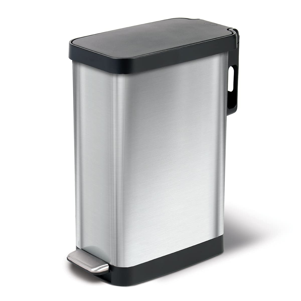 Glad Cubo de basura delgado con protección contra olores Clorox – Cubo de basura de cocina estrecho con tapa de cierre suave, pedal y soporte para rollo de bolsa de basura, acero inoxidable, 45 litro