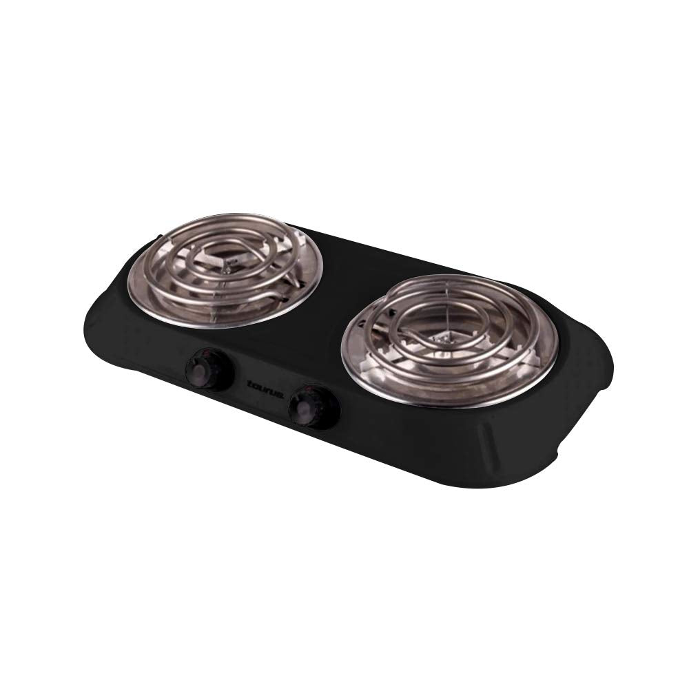 Taurus Alpha Duo Black | Quemadores Dobles de Espiral para una Mejor Distribución de Calor | 1650W | 5 Niveles de Calentamiento | color Negro - Doble - Negro
