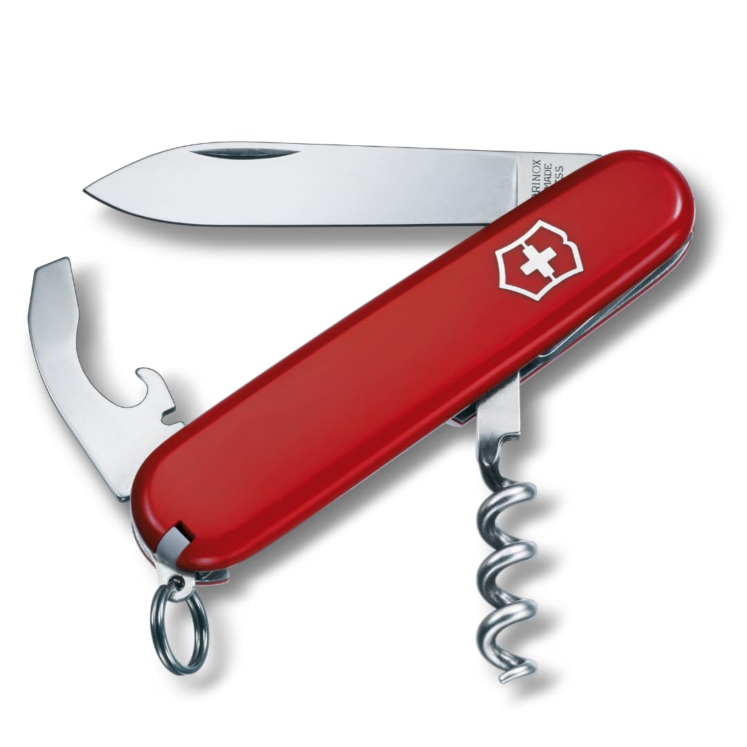 Victorinox Navaja Waiter Tipo Oficial, Roja, 9 Usos | Multiherramienta compacta de 84 mm con hoja grande, sacacorchos, abrebotellas y pelacables. Fabricado en Suiza