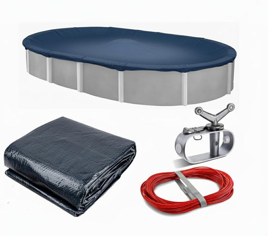 Cubierta de invierno para piscina, cubierta de invierno de 8 x 12 pies, ovalada, azul sólido, incluye cabrestante y cable para una fácil instalación, resistencia y durabilidad superiores, tratada para