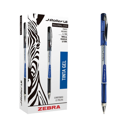 Zebra Bolígrafo De Tinta Gel J-Roller LE Punto Mediano (0.7 mm) Caja 12 Piezas Color Azul.