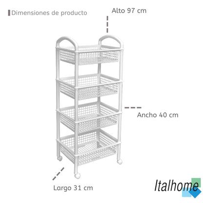 Italhome Estante De 4 Niveles con Ruedas, Organizador De Almacenaje Multiusos Carrito De Cocina Blob