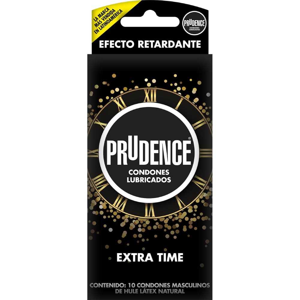 Prudence Extra Time Condones Retardantes 10 Pzs | Sin aroma, lubricados, látex natural, sensación natural, efecto retardante