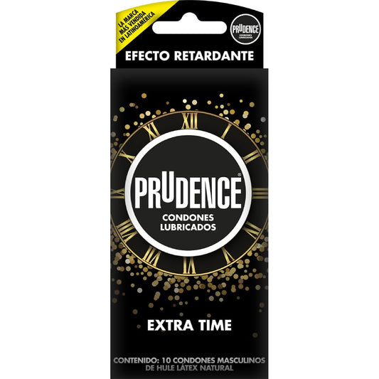 Prudence Extra Time Condones Retardantes 10 Pzs | Sin aroma, lubricados, látex natural, sensación natural, efecto retardante