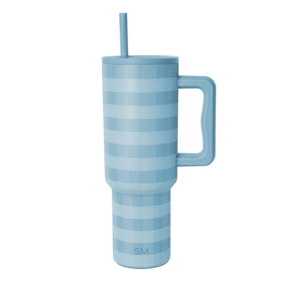 Simple Modern Trek Vaso Térmico con Asa y Popote, Acero Inoxidable, 890-1180 ml - 1180ml - Pattern: Blue Jay Gingham