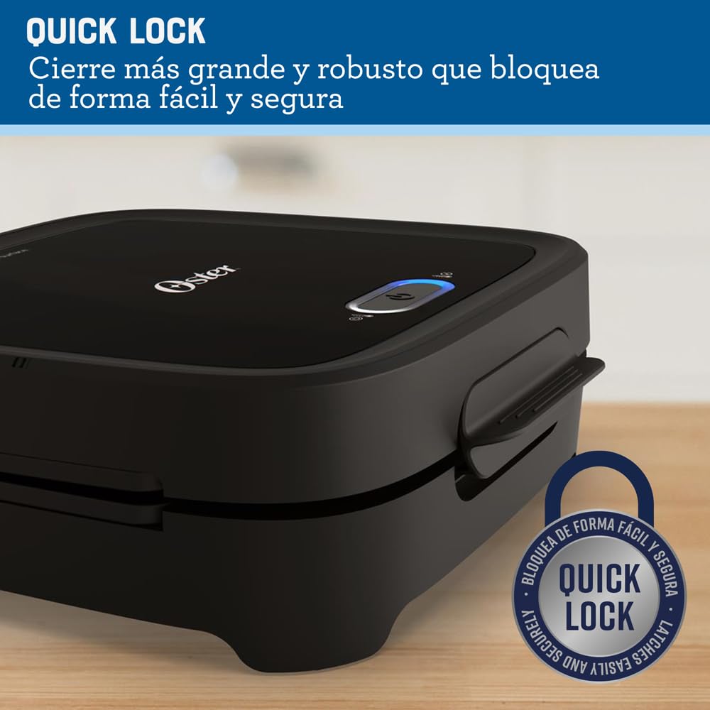 Oster® Sandwichera, Compacta con Platos Hondos, Incluye Botón de Apagado, Negro, CKSTSM400