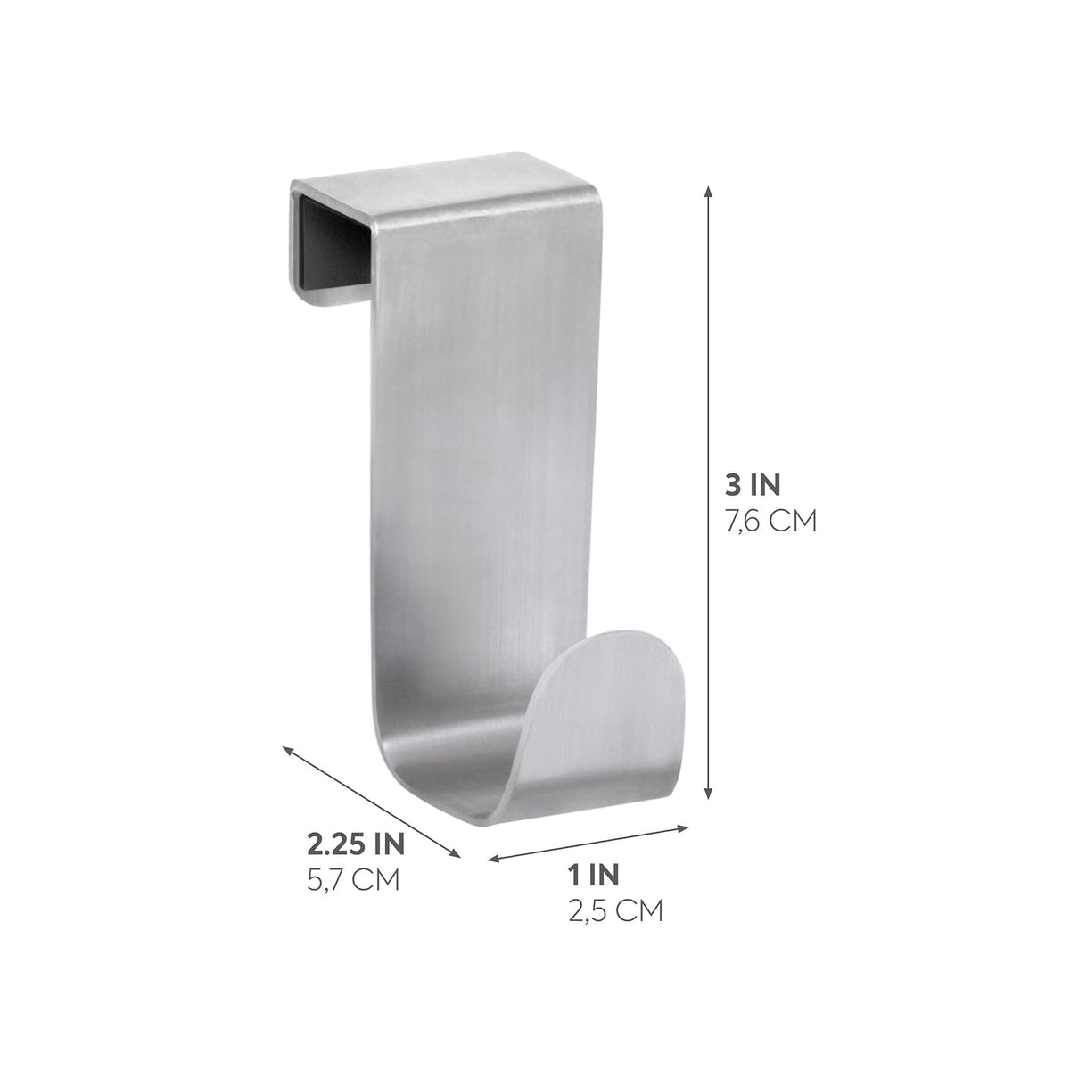 iDesign Forma Gancho de almacenamiento de acero inoxidable cepillado sobre el gabinete, 1 x 2.25 x 3 pulgadas