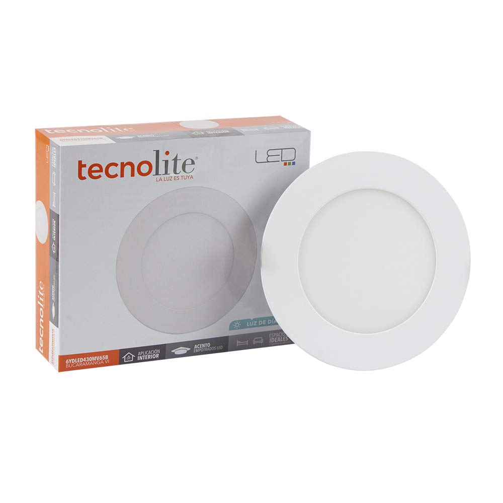 Lámpara LED, Lámpara LED para Sobreponer, Color Blanco, 12 W, Luz De Día 6 500 k, Tecnolite, Downlight LED + 6YDLED430MV65B - Lámpara Interior Empotrado Techo, Luz Blanca, 120 mm x 105mm x 20mm