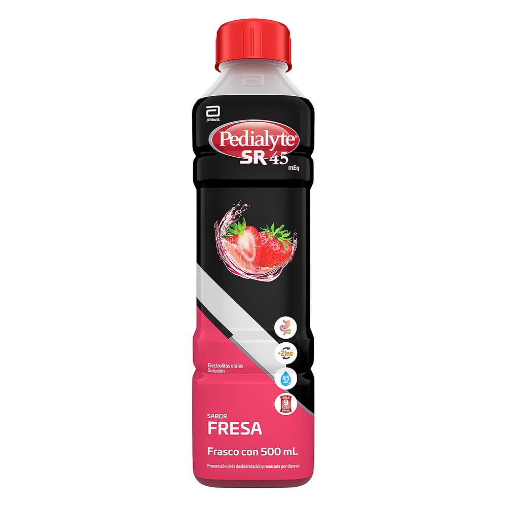 Pedialyte - Electrolitos Orales, 45 mEq, Solución Oral Sabor Fresa 500 ml - Caja con 12 piezas, Auxiliar en la Deshidratación por Diarrea, Vómito y Ejercicio