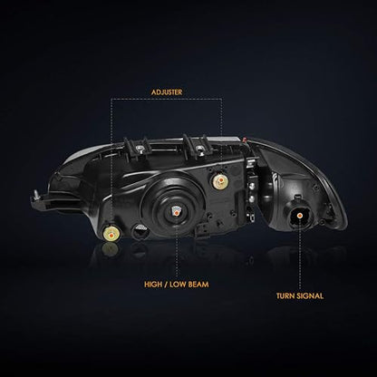 PM PERFORMOTOR PMHL-HCIV-9295-OH-BC Faros Delanteros de Repuesto para Honda Civic 2/3 Puertas 1992-1995, Negro Ámbar