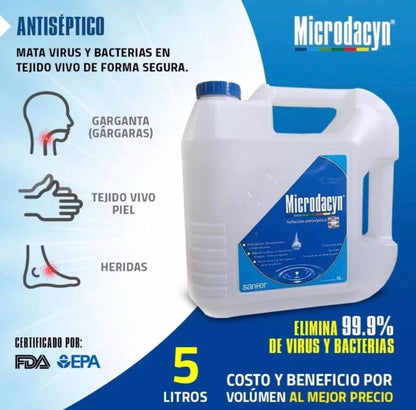 Microdacyn Solución Esterilizante Alto Nivel Hospitalario Sin Alcohol | Antiséptico, desinfectante y esterilizante de alto nivel, uso hospitalario, amplio espectro, sin glutaraldehído