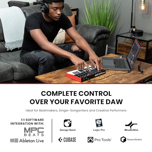 Akai Professional MPK Mini MK3 - Teclado Controlador MIDI USB de 25 Teclas con 8 Drum Pads, 8 Perillas, Software de Producción Musical y Native Instruments Sound Package (NKS Integration)