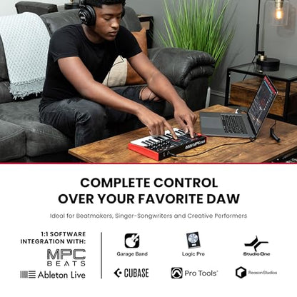 Akai Professional MPK Mini MK3 - Teclado Controlador MIDI USB de 25 Teclas con 8 Drum Pads, 8 Perillas, Software de Producción Musical y Native Instruments Sound Package (NKS Integration)