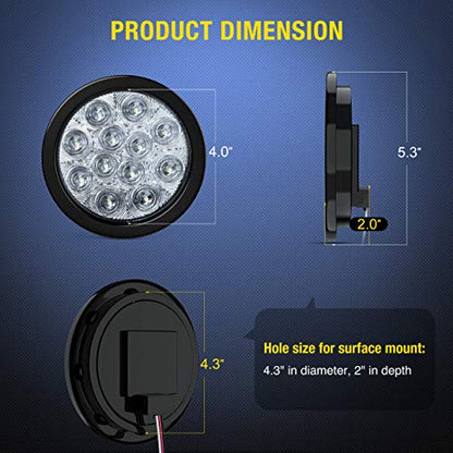 Nilight - 2 Luces LED Redondas de 4 Pulgadas, Color Blanco, con Ojales de Montaje en Superficie, Luces traseras para camión, Remolque, RV, Jeep