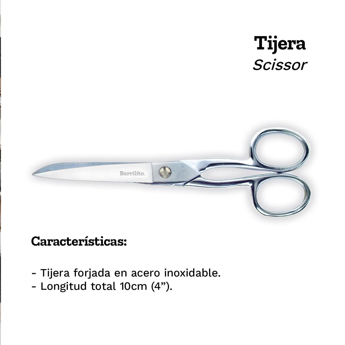 BARRILITO Tijera Costura de Acero Forjado Barrilito10.2 cms 4". 8642-4CN