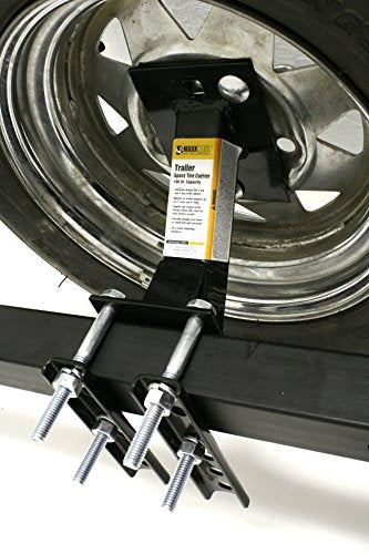 MaxxHaul 80071 Portaequipajes de Repuesto para Remolques con Soporte de Bloqueo de Neumáticos, Negro