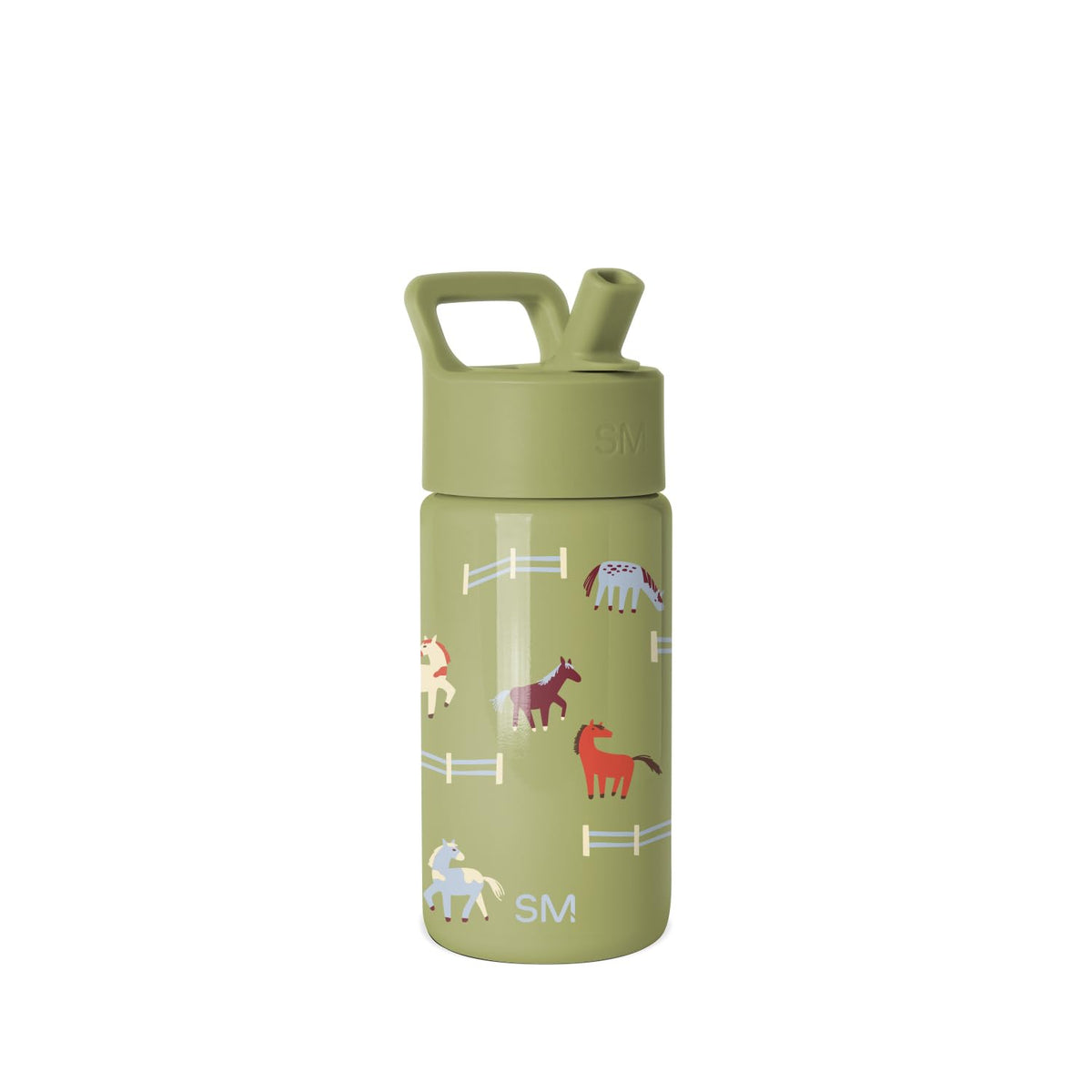 Simple Modern Summit Botella Infantil con Popote, 18 oz, Diseños Infantiles - - Campo de caballos - 0.4 Litros
