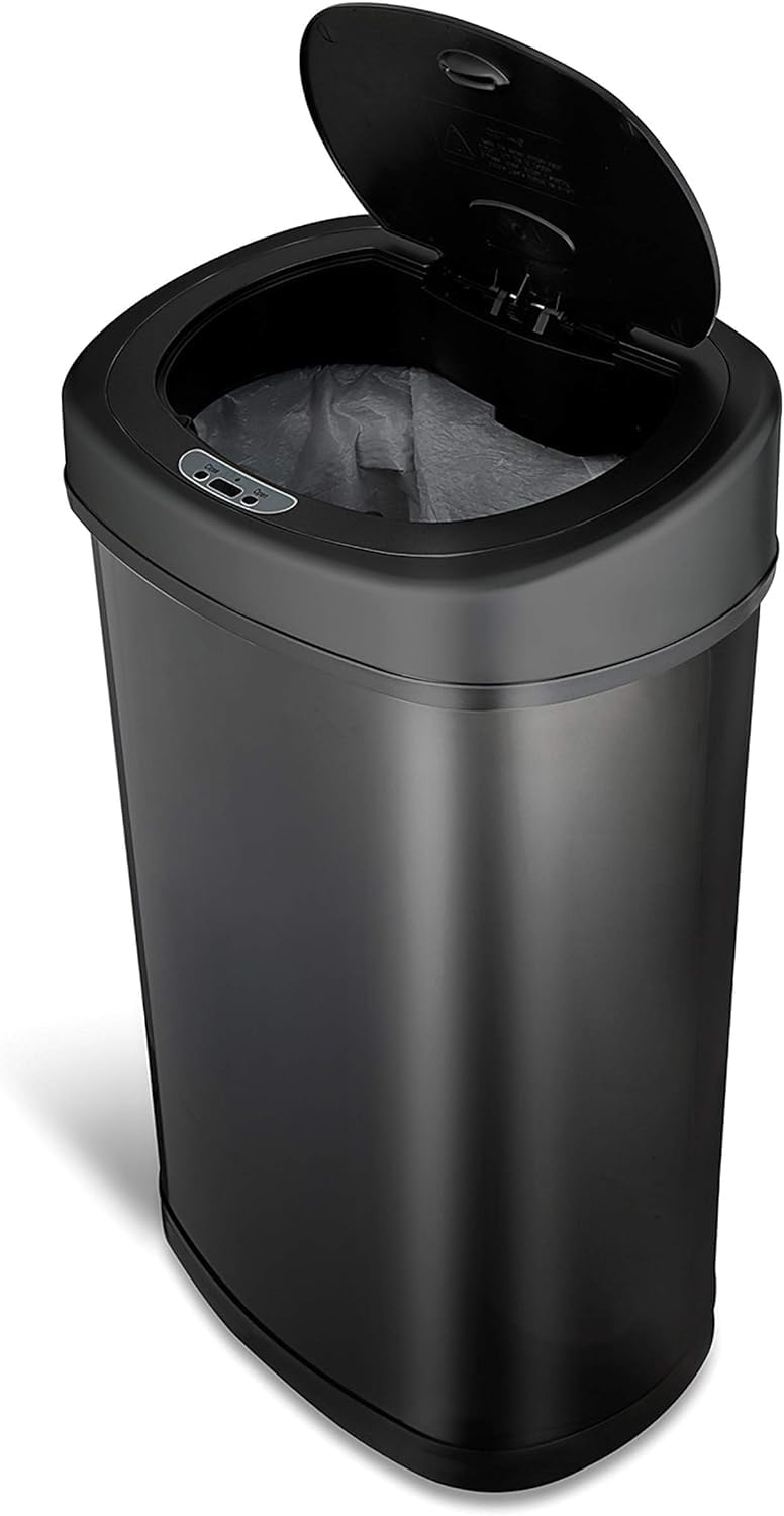 Ninestars DZT-50-9BK Stainless Steel Motion Sensor Gallon Trash Can, 3.2 Ltrs/50 Gallons, Black