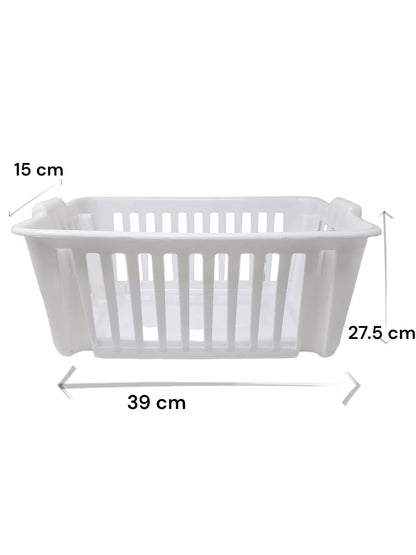 Plasvic. Set de 4 cestas de plástico, para organización y/o Almacenamiento. Cajas organizadoras apilables. Color Blanco.