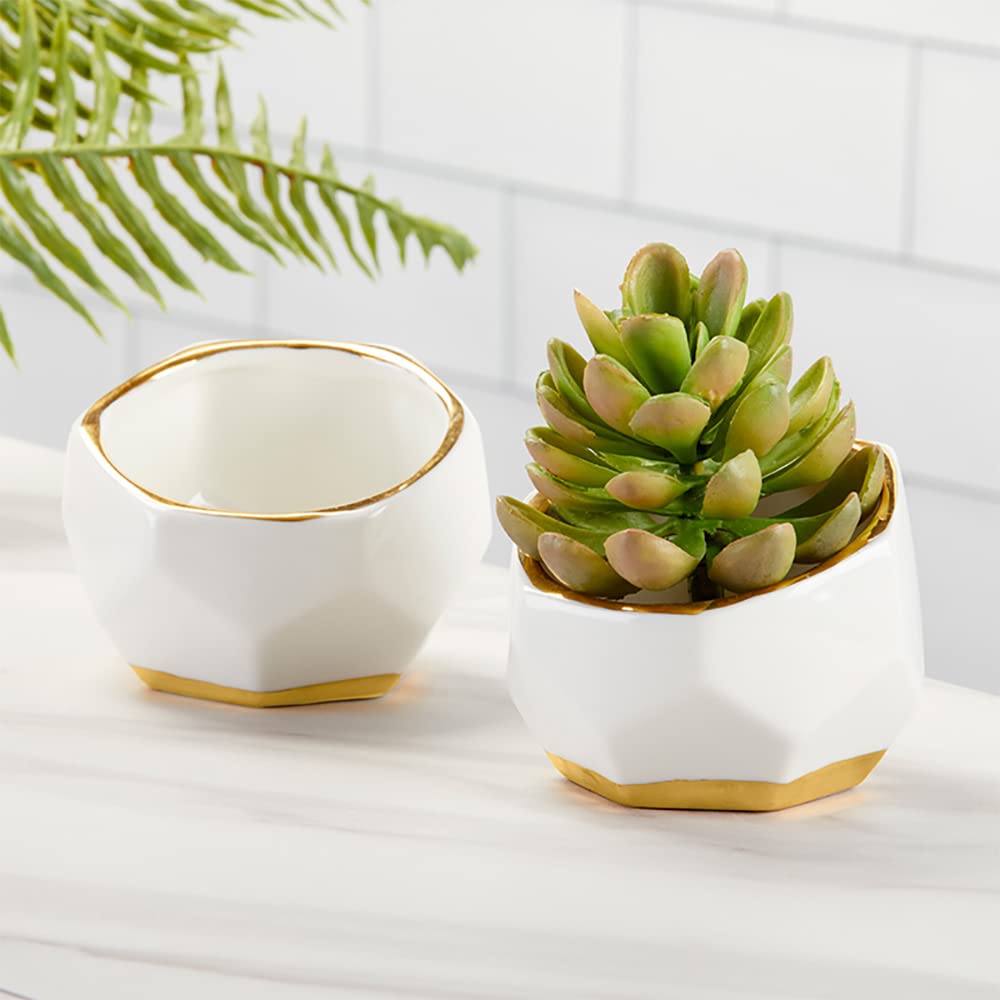 Kate Aspen 23262NA Macetas geométricas de cerámica Mini Cuencos Decorativos, hogar, habitación, Escritorio, decoración de Mesa, Talla única, Blanco, pequeño (Juego de 3)