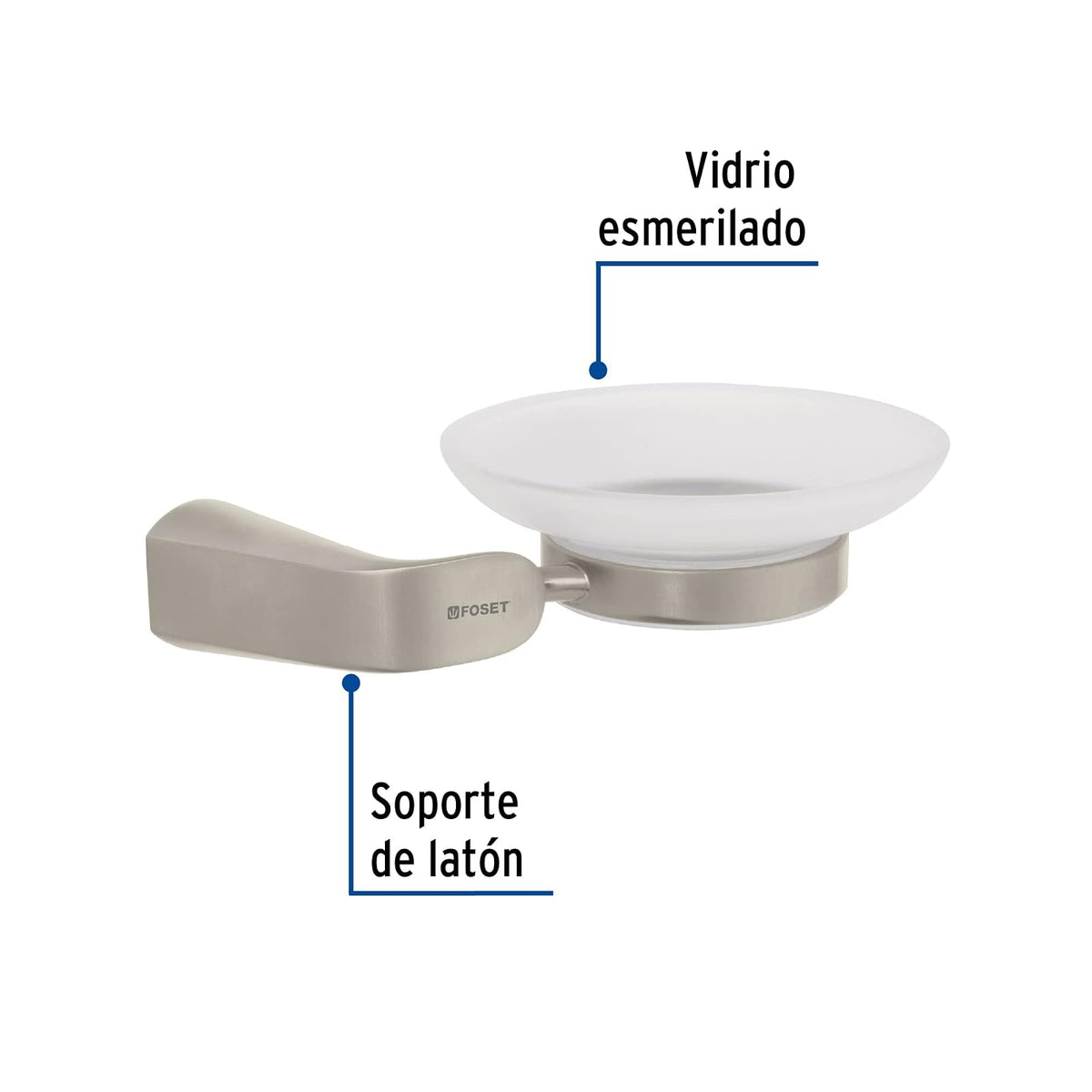 Foset Riviera RIA-74N, Jabonera con plato de vidrio, satinado, línea Riviera