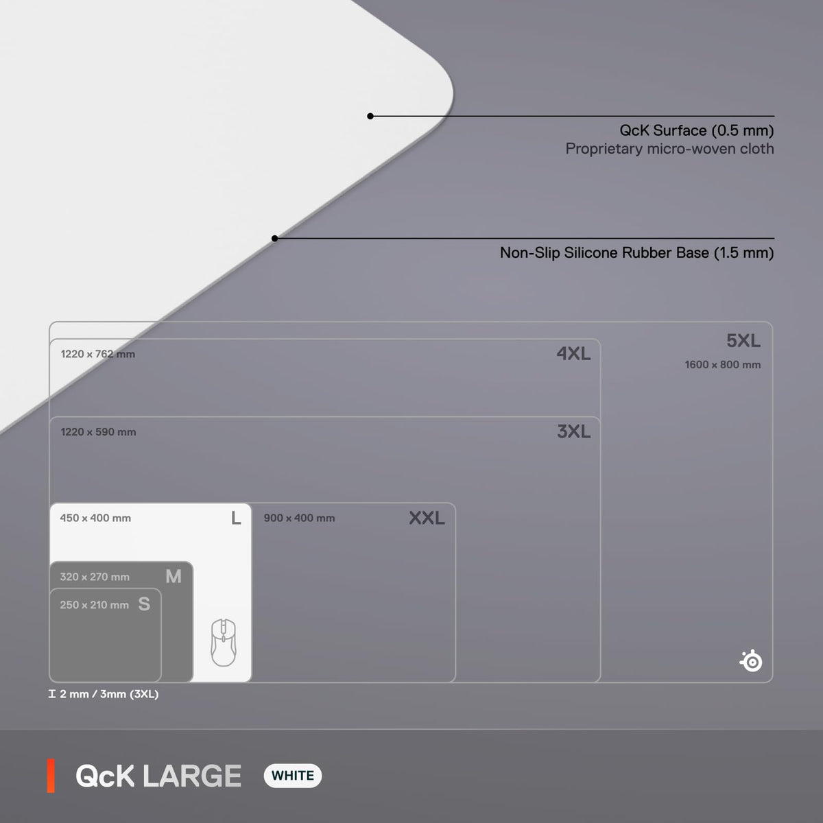 SteelSeries QcK Mouse Pad de Tela para Gaming – Superficie Exclusiva microtejida – Optimizado para sensores de Gaming – Máximo Control – Tamaño L – Color Blanco