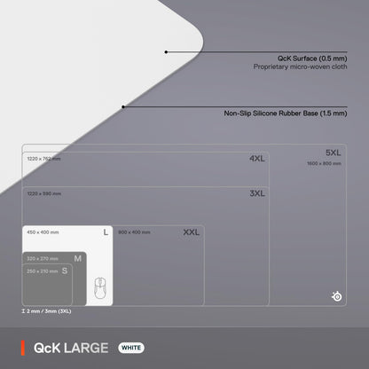 SteelSeries QcK Mouse Pad de Tela para Gaming – Superficie Exclusiva microtejida – Optimizado para sensores de Gaming – Máximo Control – Tamaño L – Color Blanco
