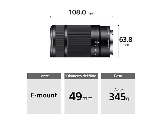 Sony Lente Telefoto Zoom 55-210mm F4.5-6.3 Montura E APS-C con Estabilizador Steady Shot óptico (OSS) SEL55210