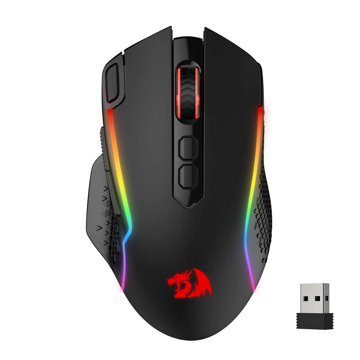 Redragon M810 Pro - Ratón inalámbrico para Juegos, 10000 dpi con Llave de Fuego rápido, 8 Botones Macro, Capacidad de Potencia Duradera de 45 Horas y retroiluminación RGB para PC/Mac/Laptop