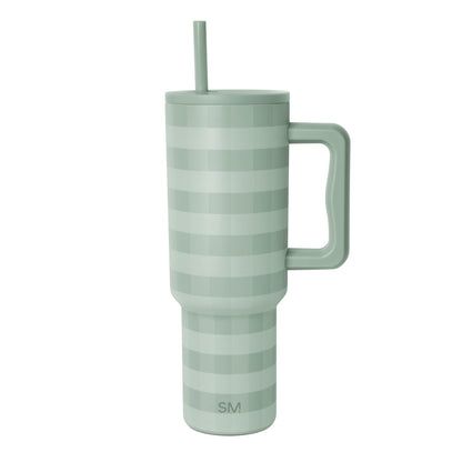 Simple Modern Trek Vaso Térmico con Asa y Popote, Acero Inoxidable, 890-1180 ml - 1180ml - Pattern: Eucalyptus Gingham