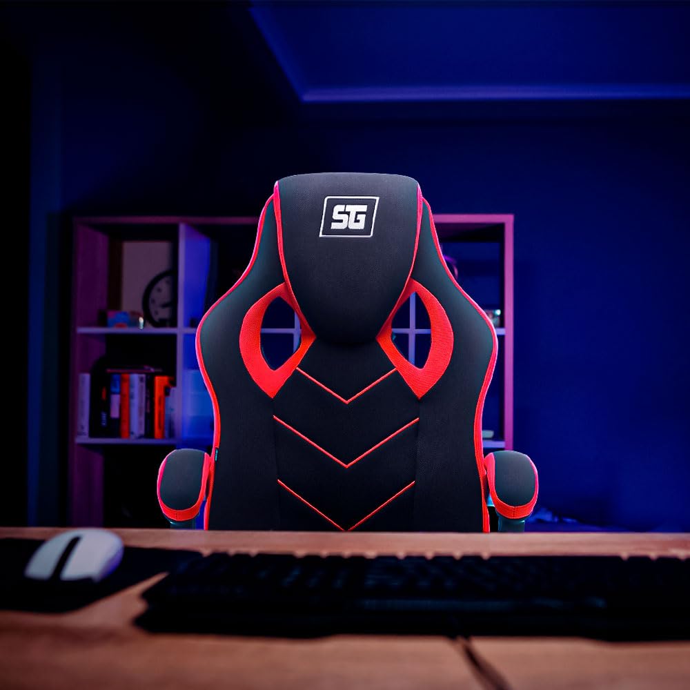 Silla Gamer CGC301 - Soporte 120 Kg, Respaldo Reclinable 135°, Ruedas 60 mm, Tapizado Tela Automotriz, Descansabrazos, Ergonómica para Gaming y Oficina, Color Rojo/Negro