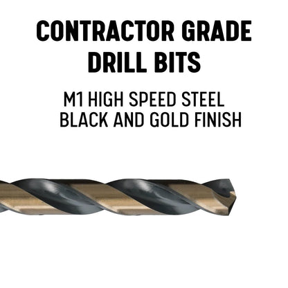 Drill America 37/64" Reduced Shank High Speed Steel Black & Gold Contractor Drill Bit with 3-Flat 1/2" Shank, KFD3F Series