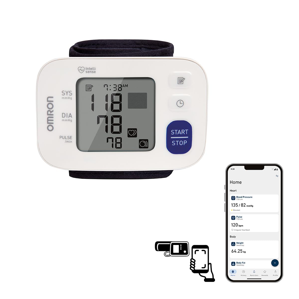 OMRON Baumanómetro automático de muñeca HEM-6230 compatible con app OMRON connect