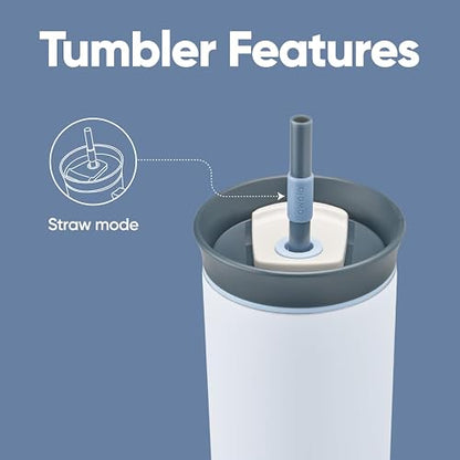 Owala Vaso de viaje de acero inoxidable de triple capa aislada con tapa resistente a derrames, popote y asa, libre de BPA, 40 oz, Gris/Azul (El Gran Azul)