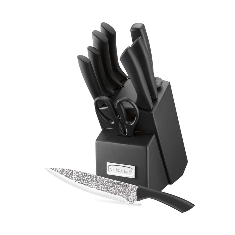 Cuisinart Bloque Cuchillos 9 Piezas Acero Martillado Inoxidable | 9 piezas incluye tijeras y chaira, cuchillos de acero ultra afiliado, terminado martillado que evita se peguen ingredientes