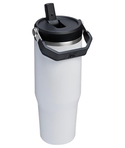 STANLEY IceFlow 2.0 - Vaso con popote abatible con asa de 30 onzas, tapa giratoria y popote abatible, botella de agua a prueba de fugas, acero inoxidable aislado, sin BPA, gis